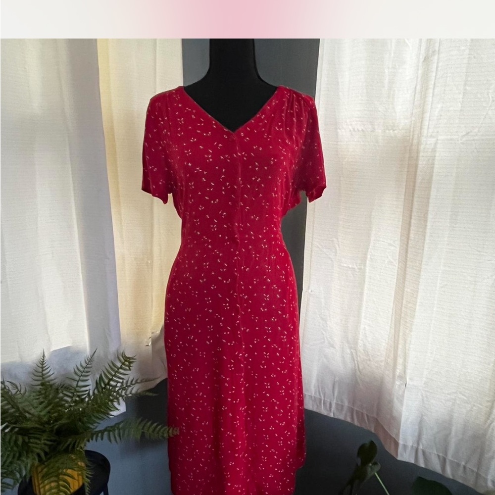 Red Floral Midi Dress